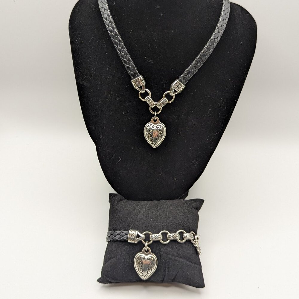 Brighton Leather Necklace and Kings Road Black Leather Heart Bracelet